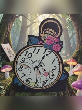 Alice in Wonderland White Rabbit Clock Decor | Floral Desk or Wall Sign | NWT